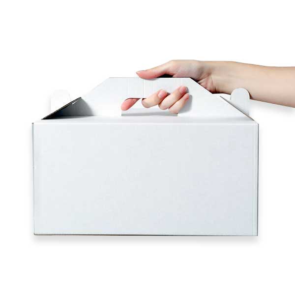As caixas com asa para takeaway são automontáveis, em cartão fino branco ou castanho, 100% reciclável