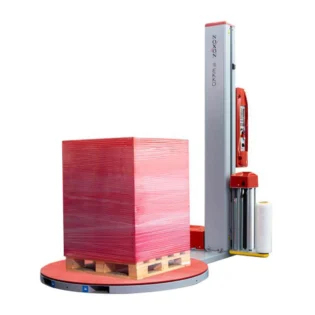 A paletizadora vertical Ekko 302 é uma máquina semiautomática de plataforma giratória para a embalagem de paletes