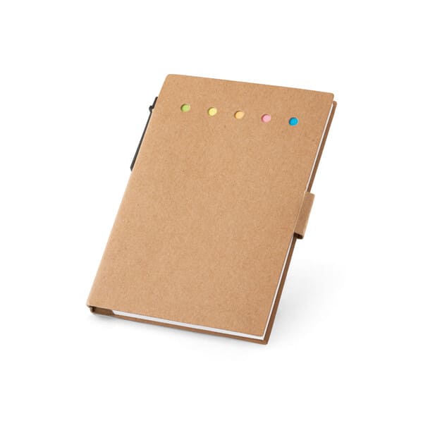 Bloco de notas adesivas com 6 conjuntos (25 folhas cada um dos conjuntos) e bloco de notas com 100 páginas lisas