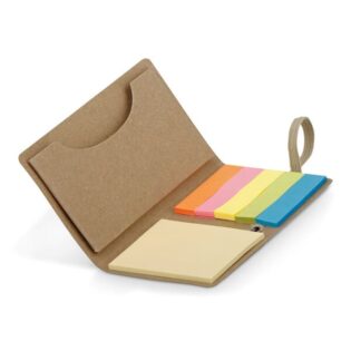 Bloco de notas adesivas coloridas com 6 conjuntos (22 folhas por cada conjunto) com compartimento para cartões e elástico
