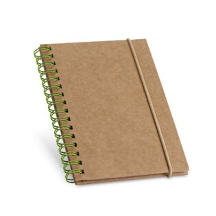 Bloco de notas de bolso espiral com 120 páginas pautadas de papel reciclado e capa rígida em cartão com elástico