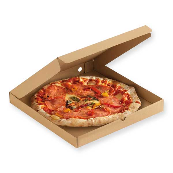 As caixas de pizza são ideais para takeaway. Possuem abas encaixáveis de maneira a que o seu fecho e transporte sejam simples. O seu material de ótima qualidade é resistente a gorduras e a molhos.