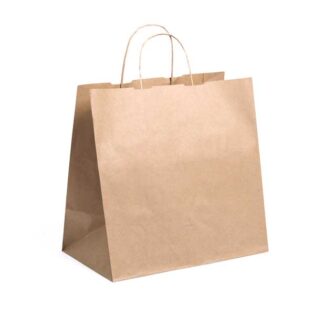 Os sacos de papel kraft para takeaway têm foles laterais e fundo largo, ideais para pastelaria, restaurantes e pizzarias