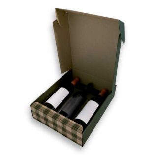 Caixa para garrafas com acabamento original em cartão microcanelado.