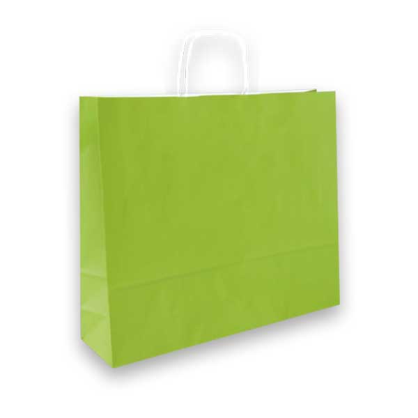 Os sacos em papel colorido com asa retorcida são ideais para transporte de produtos