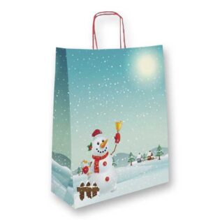 O Saco de Natal Snowman é produzido em papel reciclável, 100% ecológico
