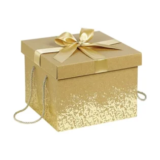 Caixa de natal dourada com laço