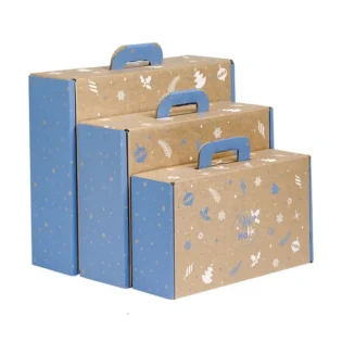 Conjunto de caixas com pega de natal kraft azul claro