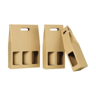 Conjunto de caixas kraft com janela e pega para garrafas