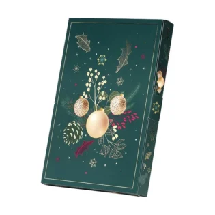 Calendario de natal verde com bolas de natal