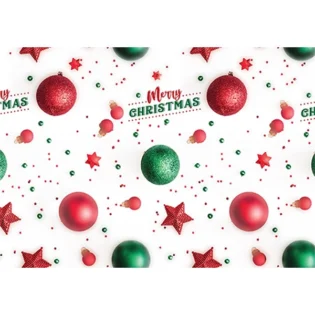 Papel de embrulho de natal vermelho e verde com bolas e estrelas natalícias