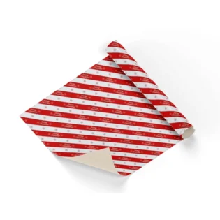 Papel de embrulho de natal com listras brancas e vermelhas em rolo