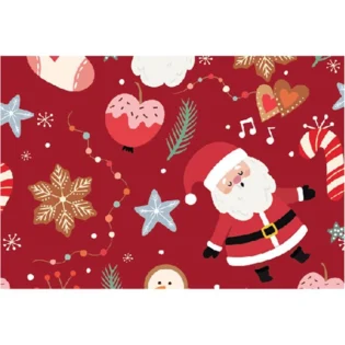Papel de embrulho de natal vermelho com pai natal e figuras natalícias