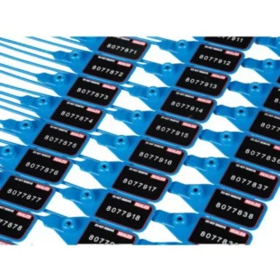 Vista pormenorizada dos selos de segurança azuis.