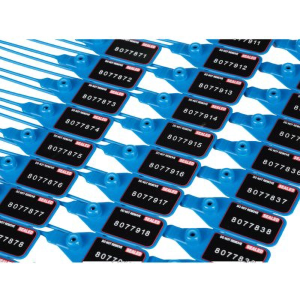 Vista pormenorizada dos selos de segurança azuis.