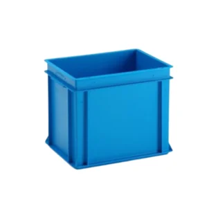 Caixa norma euro com pegas fechadas com capacidade para 9 litros, na cor azul.