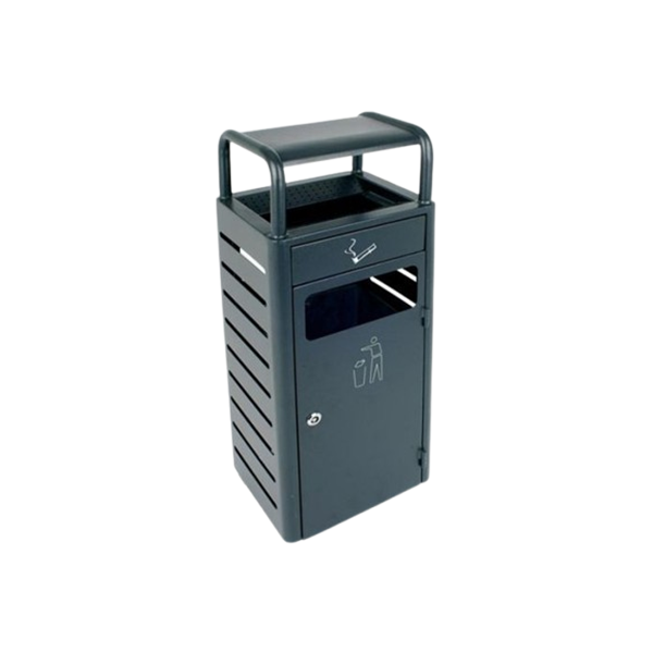 Conjunto de cinzeiro com prateleira de grande volume cinzento escuro, adequado para exterior.