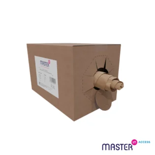 Caixa com furo na lateral a dispensar papel de enchimento Master'In Acess