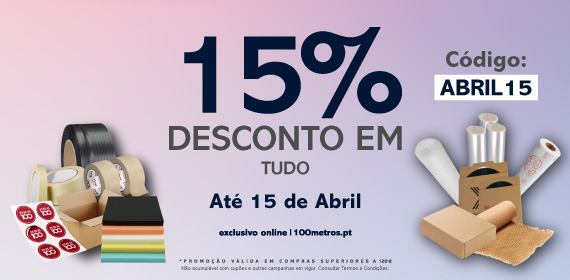 15% de Desconto em TUDO até dia 15 de Abril com a utilização do cupão ABRIL15