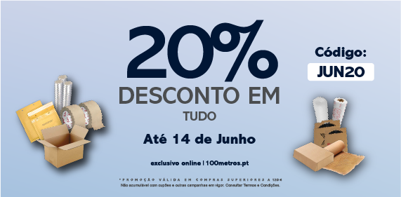 20% de Desconto em tudo até dia 14 de junho em compras de valor igual ao superior a 120€