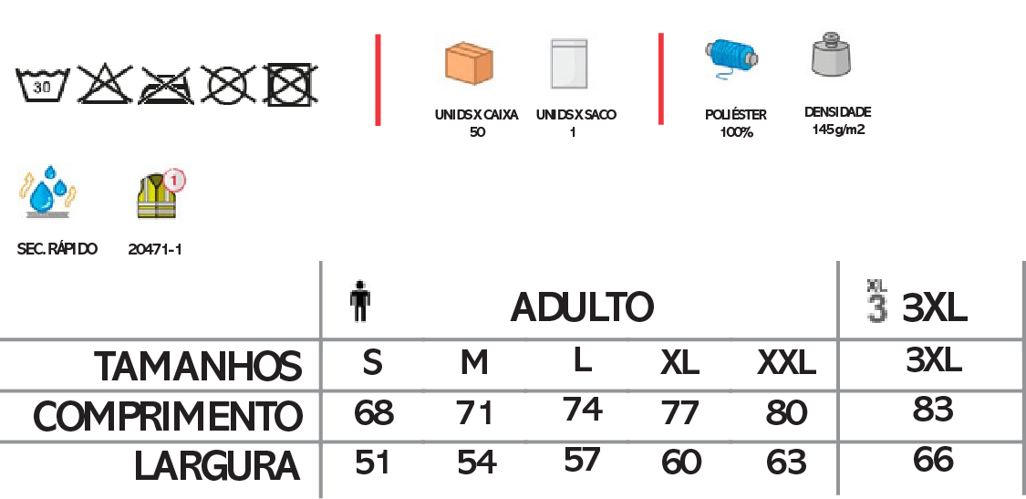 Informação da T-shirt Alta Visibilidade Rapid