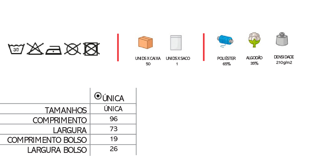 Informação do Avental Sky com Peito e Bolso