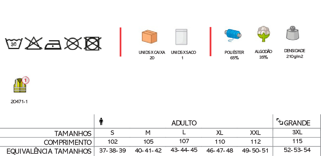 Informação das Calças Alta Visibilidade Vector