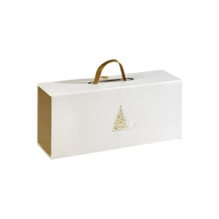 Caixa de Cartão para Presente de Natal – 1 Garrafa – Branco/Dourado