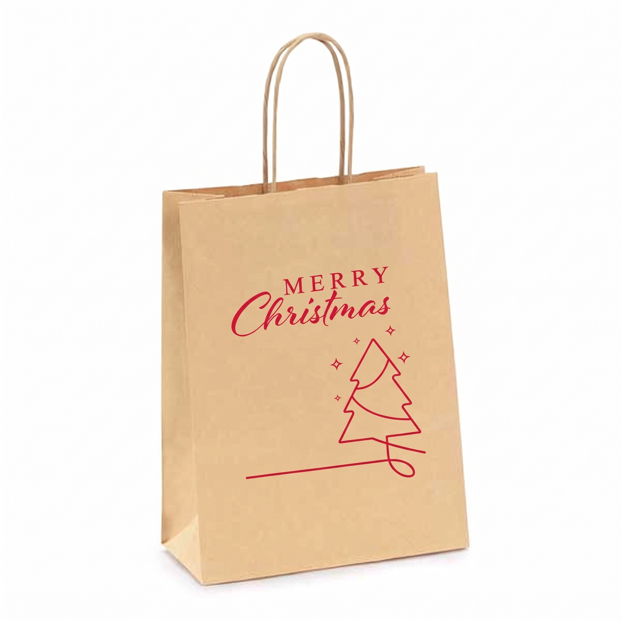 Saco de Papel Castanho Christmas Line Tree Vermelho