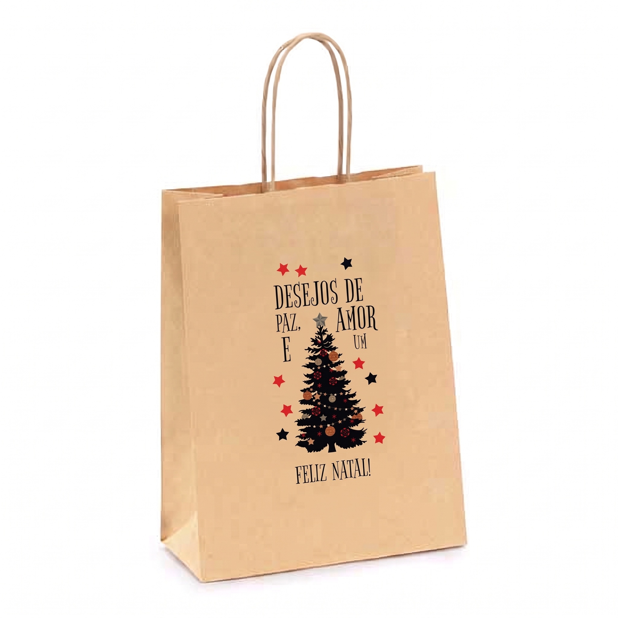 Saco de Papel Castanho Desejos de Natal
