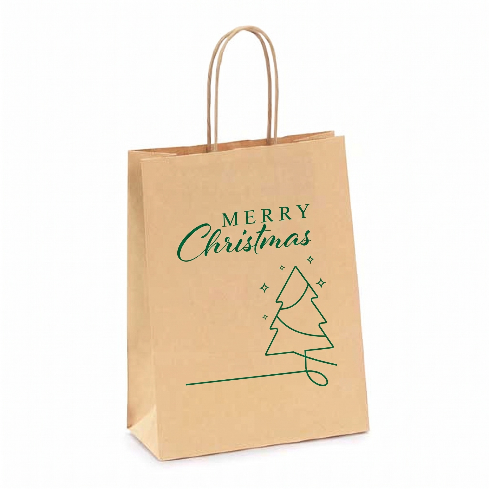 Saco de Papel Castanho Christmas Line Tree Verde