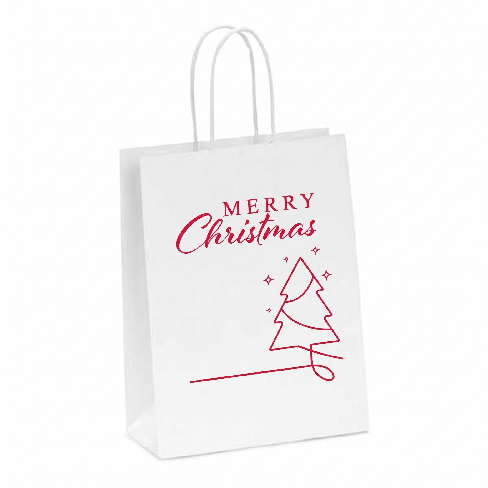 Saco de Papel Branco Christmas Line Tree Vermelho