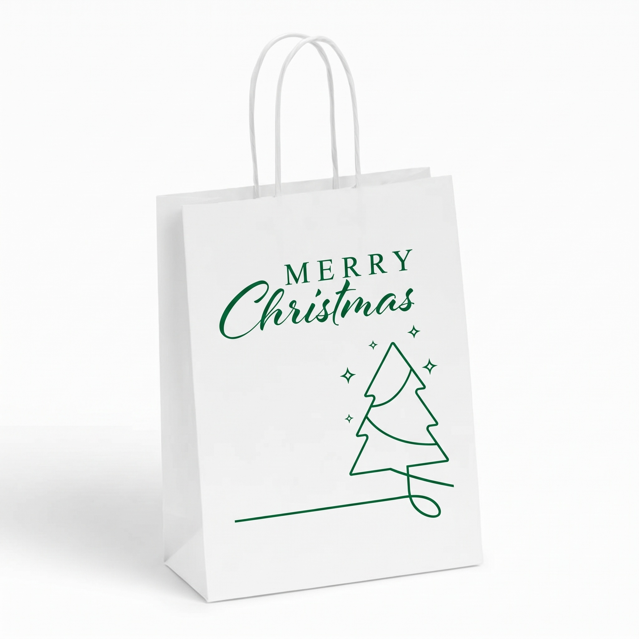 Saco de Papel Branco Christmas Line Tree Verde