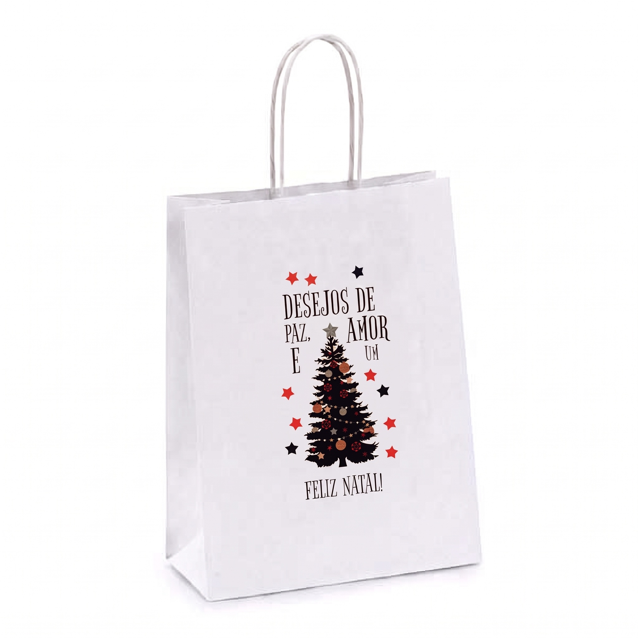 Saco de Papel Branco Desejos de Natal