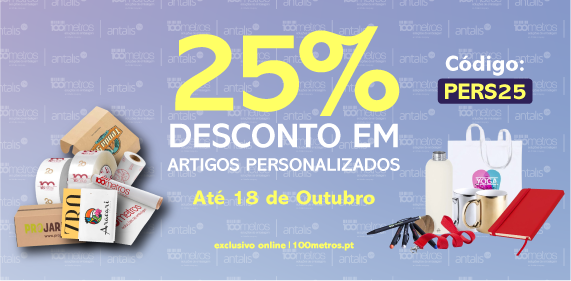 25% de Desconto em artigos personalizados até dia 18 de outubro